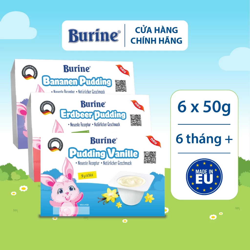 Pudding ăn dặm Burine Các Vị (Vỉ 6 Hũ x 50g)