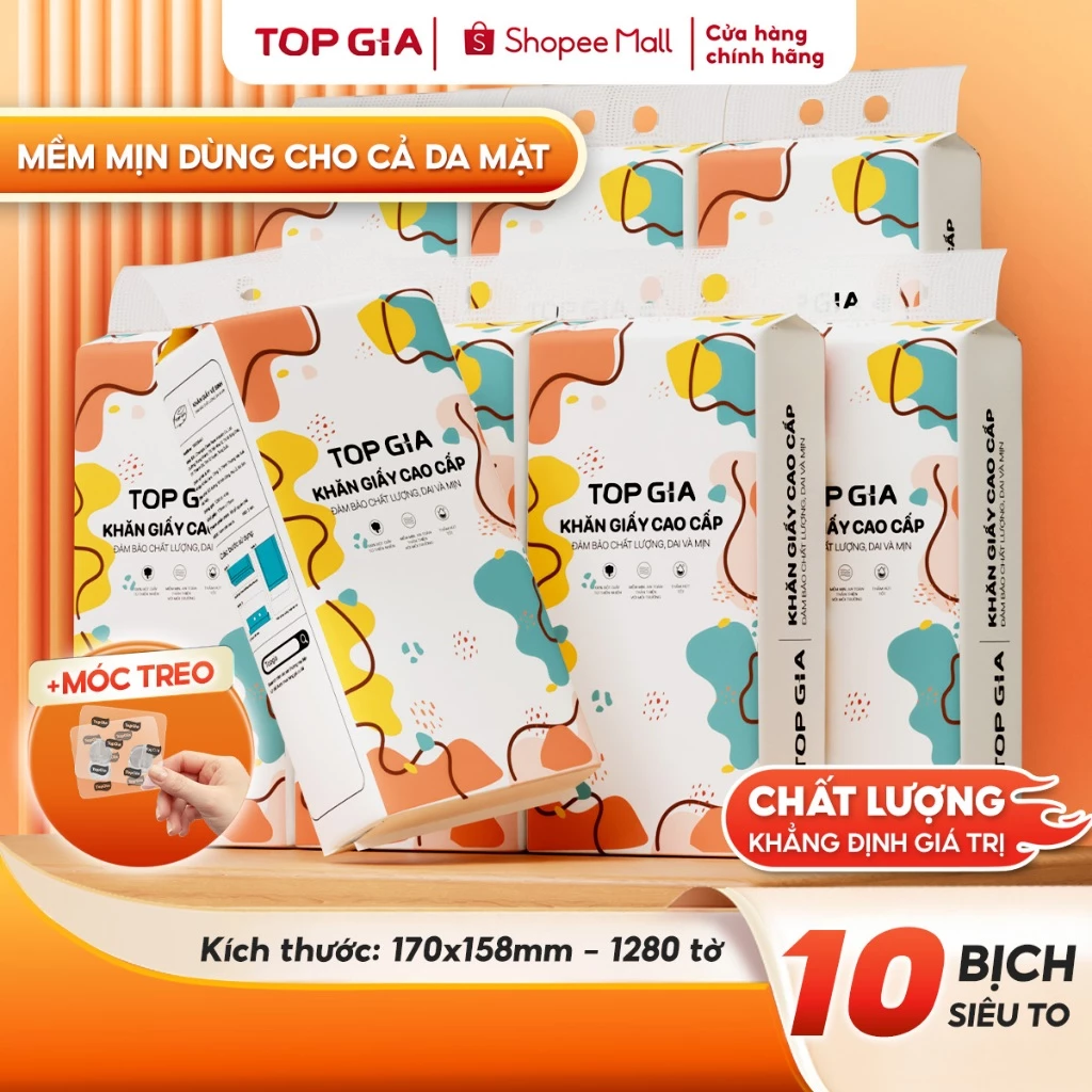 [LOẠI TO ĐẶC BIỆT] Thùng 10 bịch khăn giấy rút Top Gia treo tường đa sắc 1280...