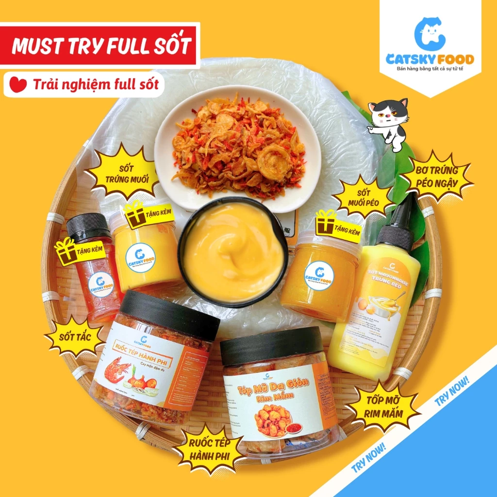 Bánh tráng phơi sương CATSKY FOOD combo bánh tráng sốt muối béo đồ ăn vặt tiện...