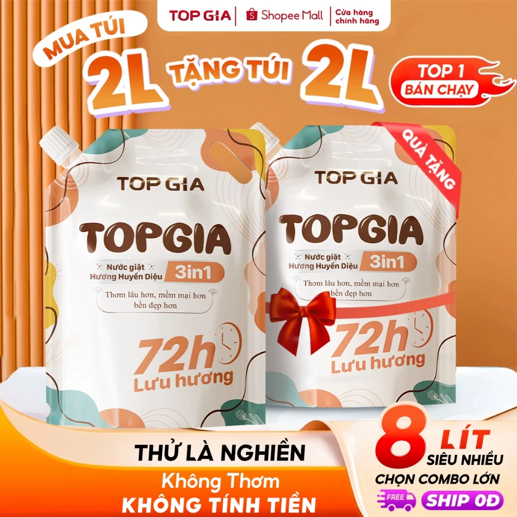 Nước Giặt TopGia 3in1 Hương Huyền Diệu Dịu Nhẹ Làm Sạch Vết Bẩn, Lưu Hương 72h,...