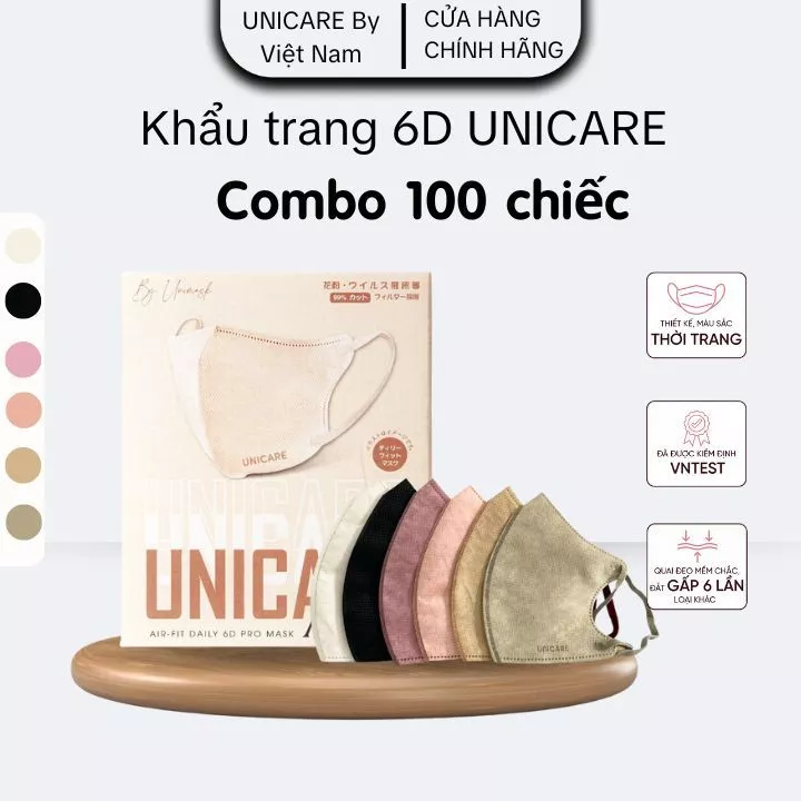 UNICARE Combo 100 Chiếc Khẩu trang UNICARE 6D ProMask Kháng Khuẩn Quai Chun Mềm...