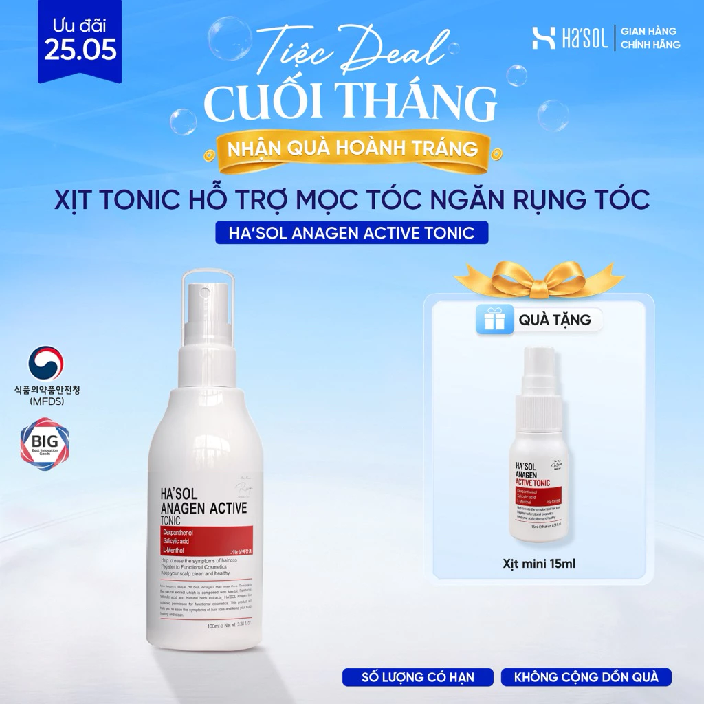 Xịt Tonic Hasol - Dưỡng Nang Tóc, Hỗ Trợ Mọc Tóc, Ngăn Rụng Dành Cho Tóc Rụng...