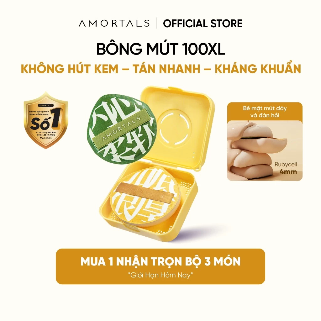 Bông Mút Trang Điểm 100 Amortals, Dày 4MM Đàn Hồi Cao, Tăng Khả Năng Che Phủ,...