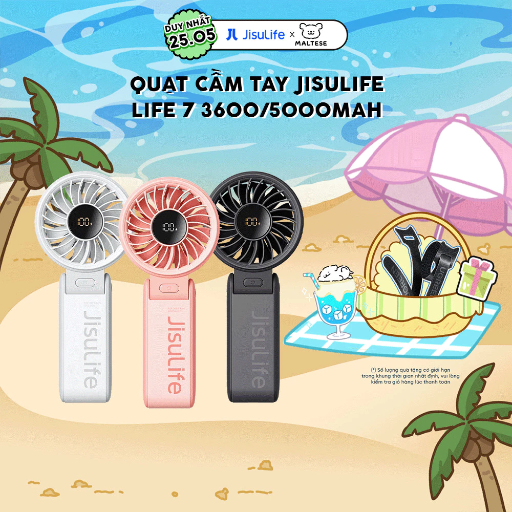 Quạt cầm tay tích điện mini Jisulife Life 7 5 cấp độ gió 3600/5000mAh - Sử dụng...