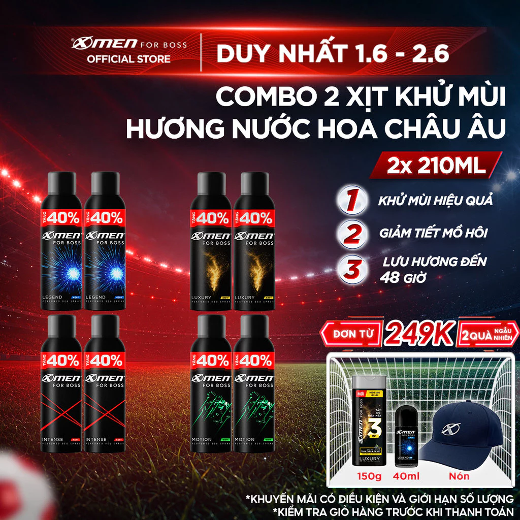 [Tặng thêm 40% dung tích] Combo 2 Xịt khử mùi X-Men For Boss 210ml/chai Khô...
