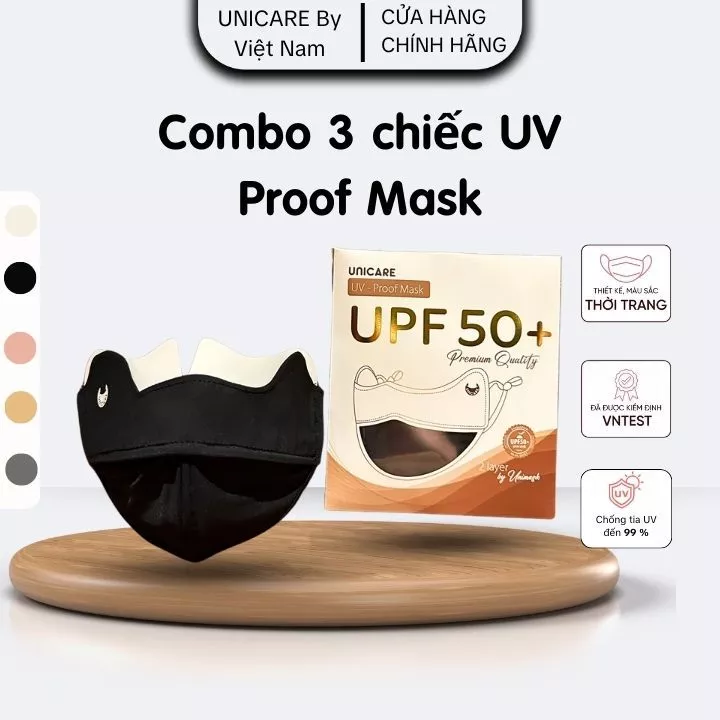 Combo 3 khẩu trang chống tia UV Unicare, Khẩu trang Unicare UV Proof Mask chống...