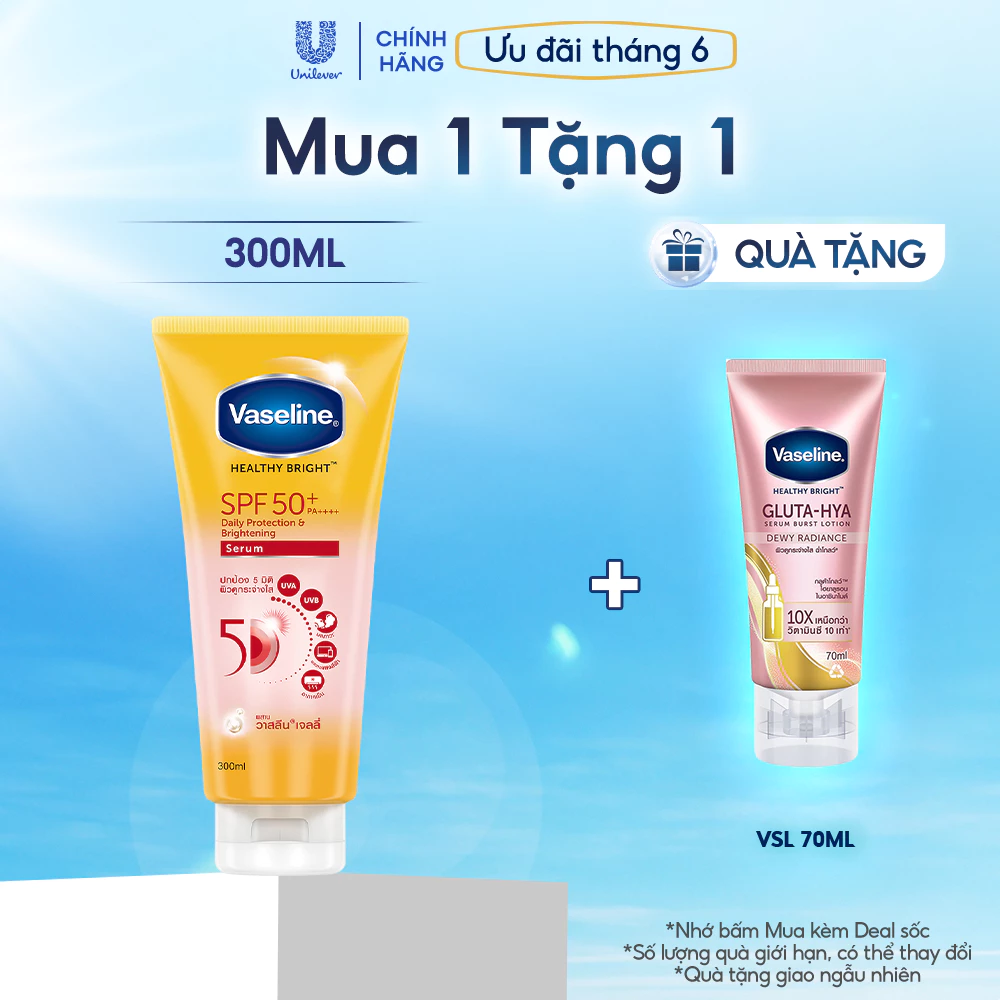 Chống nắng cơ thể Vaseline 50x bảo vệ da với SPF 50+ PA++++ giúp da sáng hơn...
