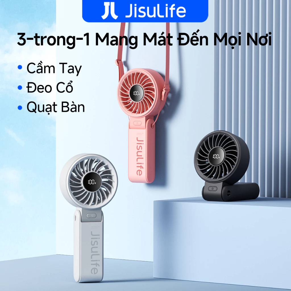 Quạt cầm tay JisuLife 7 Mini gấp gọn dễ mang gió mạnh pin 46H quạt đeo cổ quạt...