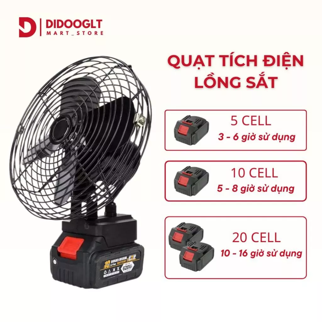 Quạt Tích Điện Mini DIDOOGLT Để Bàn Lượng Lớn 10 Cell Làm Mát Cực Nhanh, Sử...