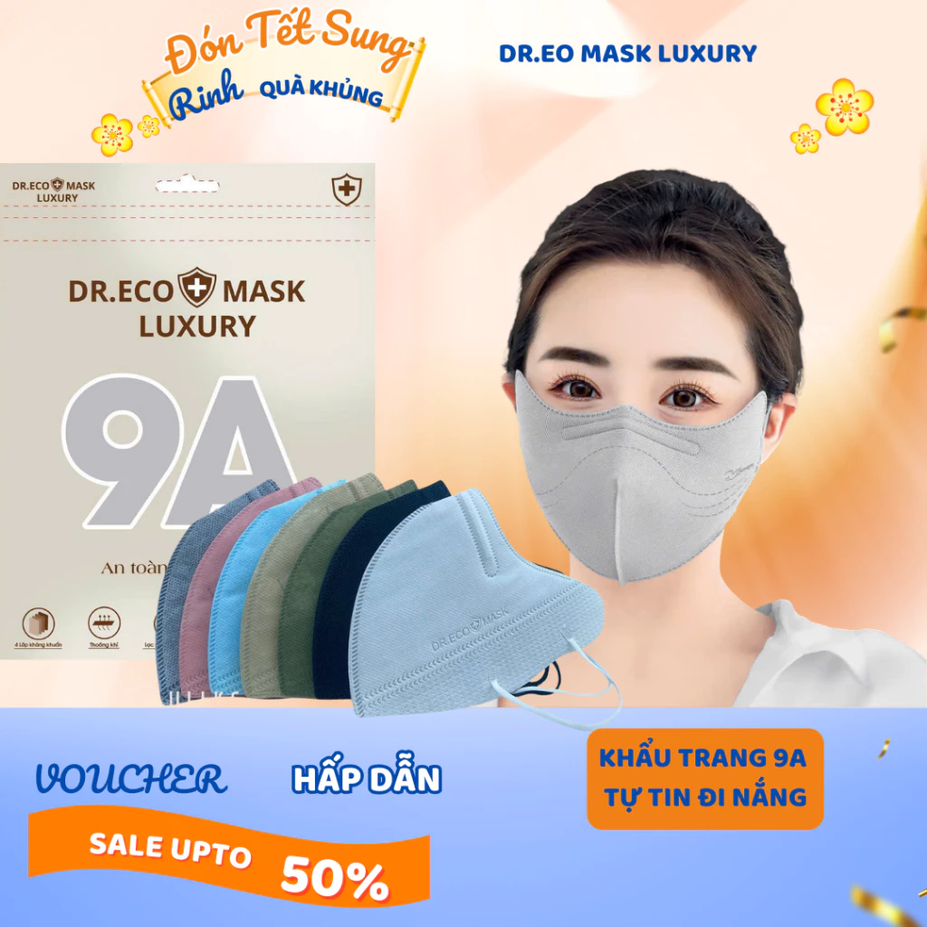 Thùng 300-100 cái Khẩu Trang 9A Dr.ECO Chống Nắng kín mặt và Tia Uv,5 Lớp Dầy...