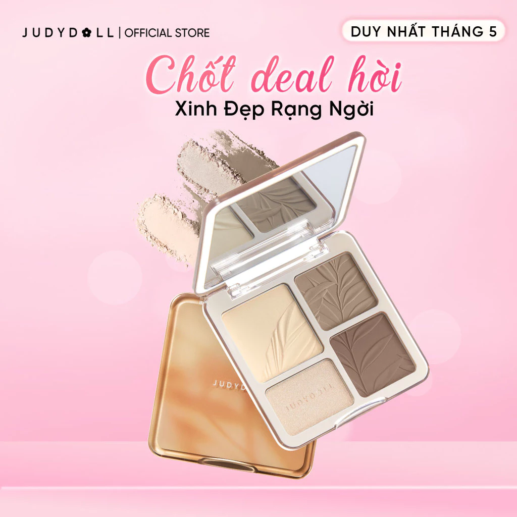 JUDYDOLL Phấn bắt sáng tạo khối 4 ô Highlight Contour Palette Tự nhiên Lâu trôi...