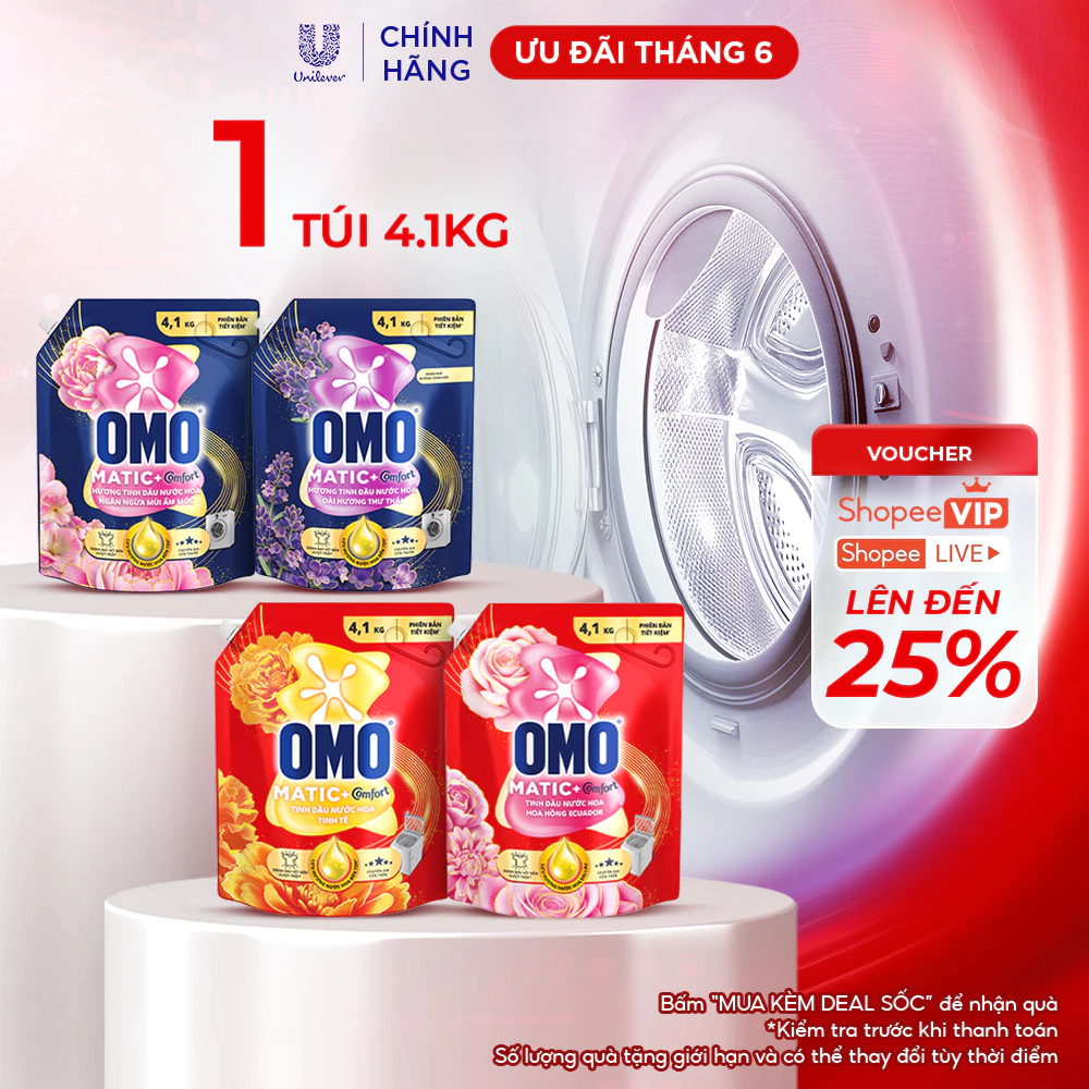 Nước giặt OMO Matic Hương Nước Hoa Comfort 4.1KG (túi)