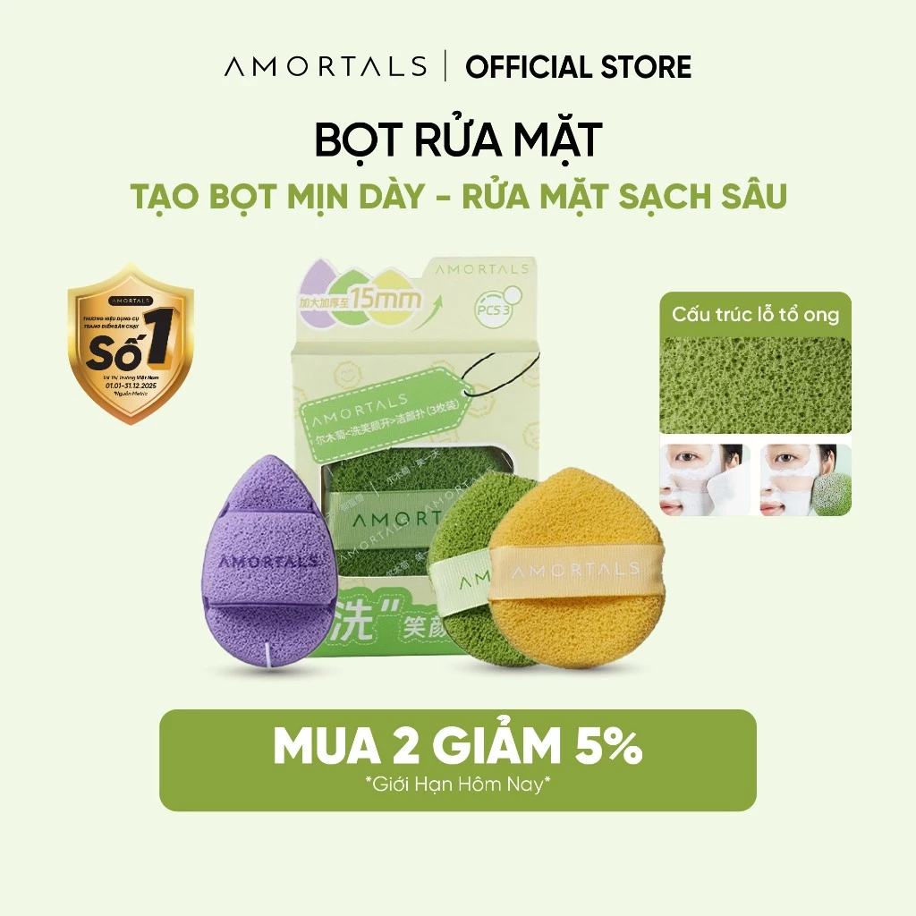 Bọt Mút Rửa Mặt Amortals Làm Sạch Sâu, Nở To Khi Gặp Nước, Dịu Nhẹ Cho Mọi Loại...