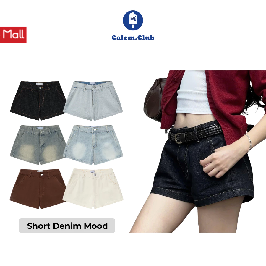Quần Short ngắn nữ Denim Mood cạp trễ Calem.Club chất liệu Jean dáng ngắn trên...