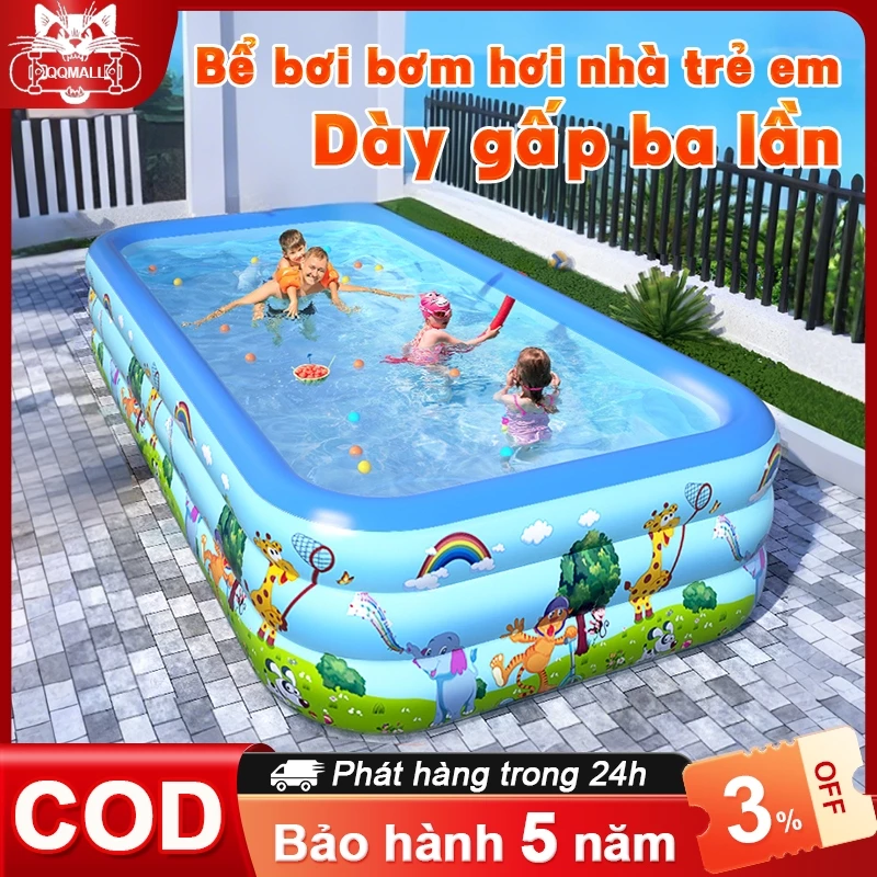 Bể bơi phao 3 tầng gấp gọn cho bé，đáy bể bơi 2 lớp chống trơn trượt hồ bơi bơm...