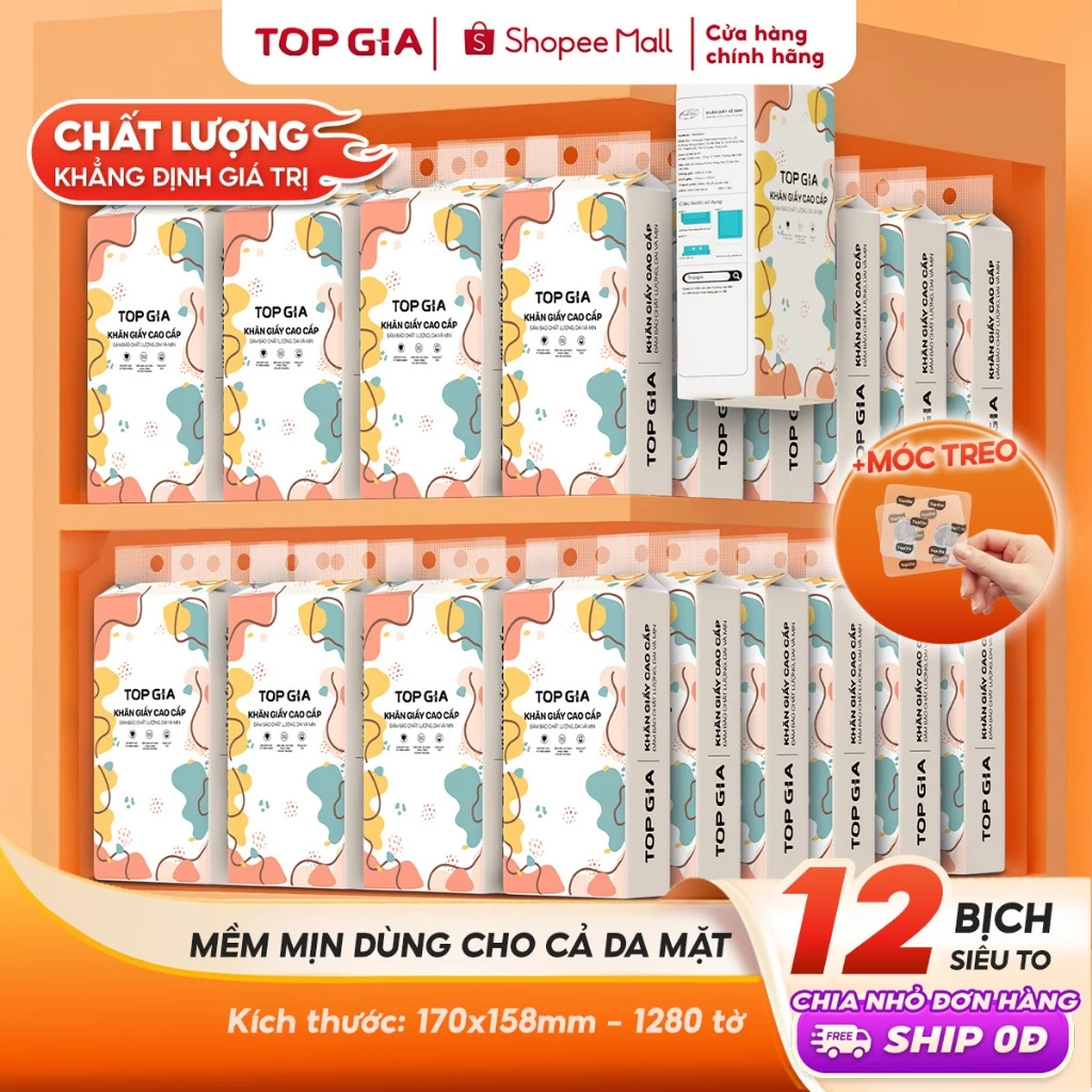 [SIÊU TO, CAO CẤP] Giấy vệ sinh treo tường TopGia thùng 10 12 8 6 bịch đa sắc,...
