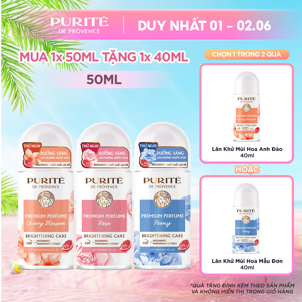 Combo Lăn Khử Mùi Dưỡng Sáng Hương Nước Hoa Cao Cấp Purité 50ML và Lăn Khử Mùi...