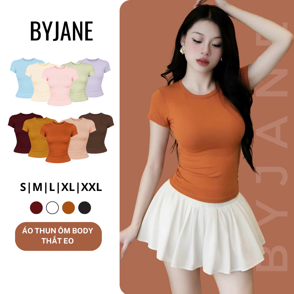 Áo Thun Nữ Thắt Eo Ôm Body BYJANE chất cotton trơn co dãn 4 chiều Women (Từ...