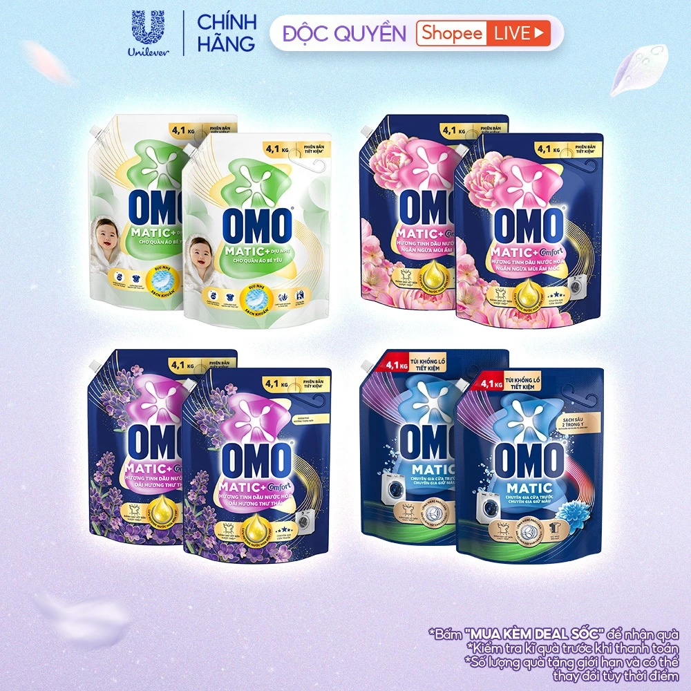 [Live] - Combo 2 Túi Nước giặt OMO Matic Cửa trước 4,1kg/túi