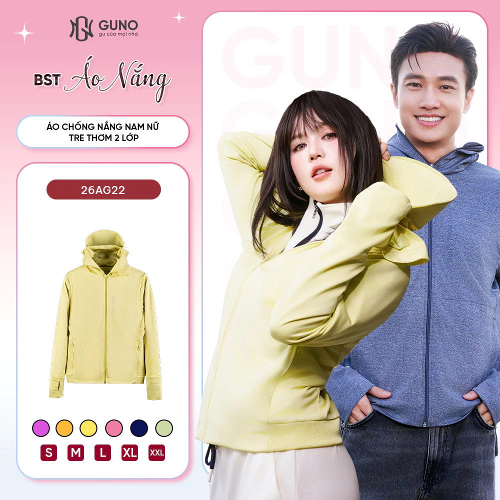 Áo Chống Nắng Nam Nữ Tre Thơm 2 Lớp GUNO Chống Tia UV Thoáng Khí Mũ Rộng Vành...