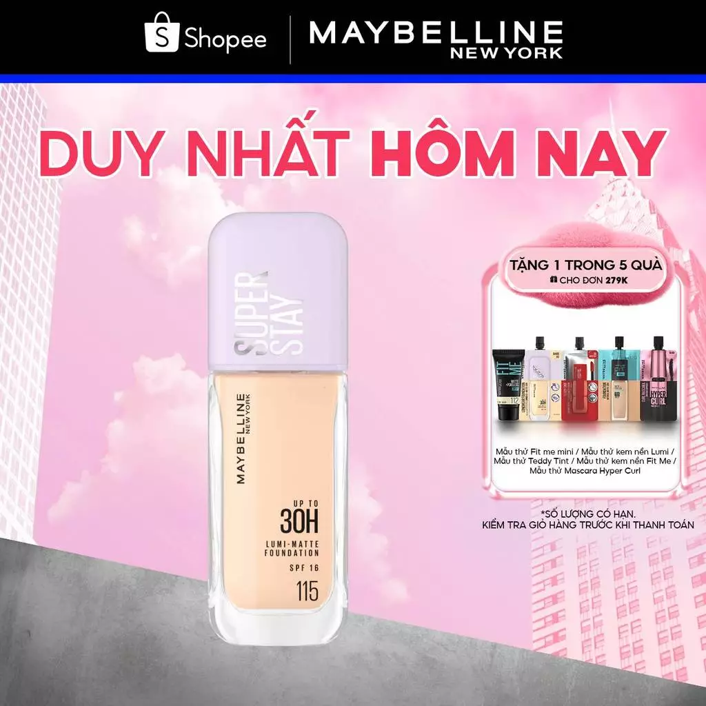 Kem nền bắt sáng Superstay Lumi Matte 30H che phủ siêu nhẹ mặt Maybelline New...