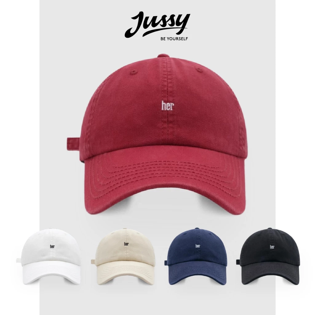 [Choice] Mũ lưỡi trai nam nữ Jussy Official thêu chữ Her form mềm thời trang...