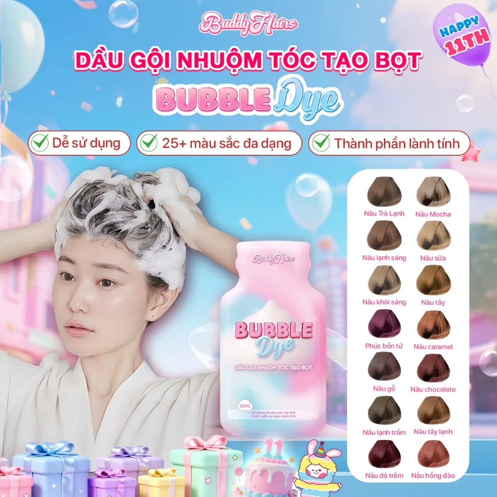 Dầu gội nhuộm tóc tạo bọt, thuốc nhuộm tóc tạo bọt Bubble Dye 25+ màu nhuộm đa...