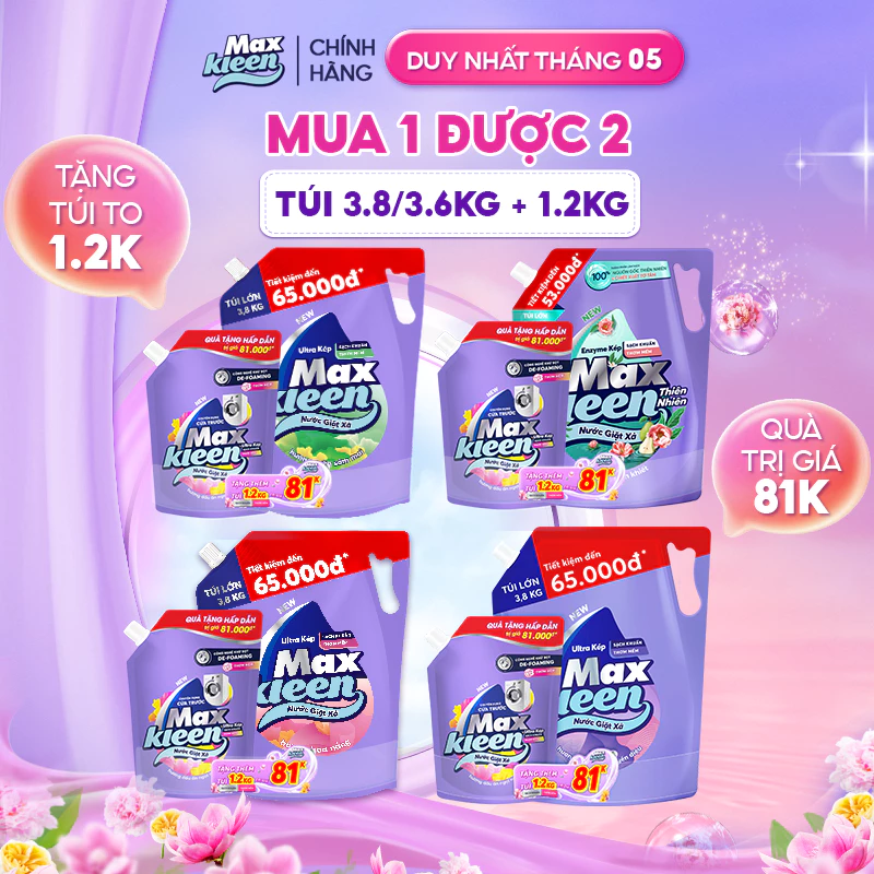 [LIVE] [MUA 1 TẶNG 1] Túi Nước Giặt Xả MaxKleen 3.8kg/ 3.6kg + Túi Nước Giặt Xả...