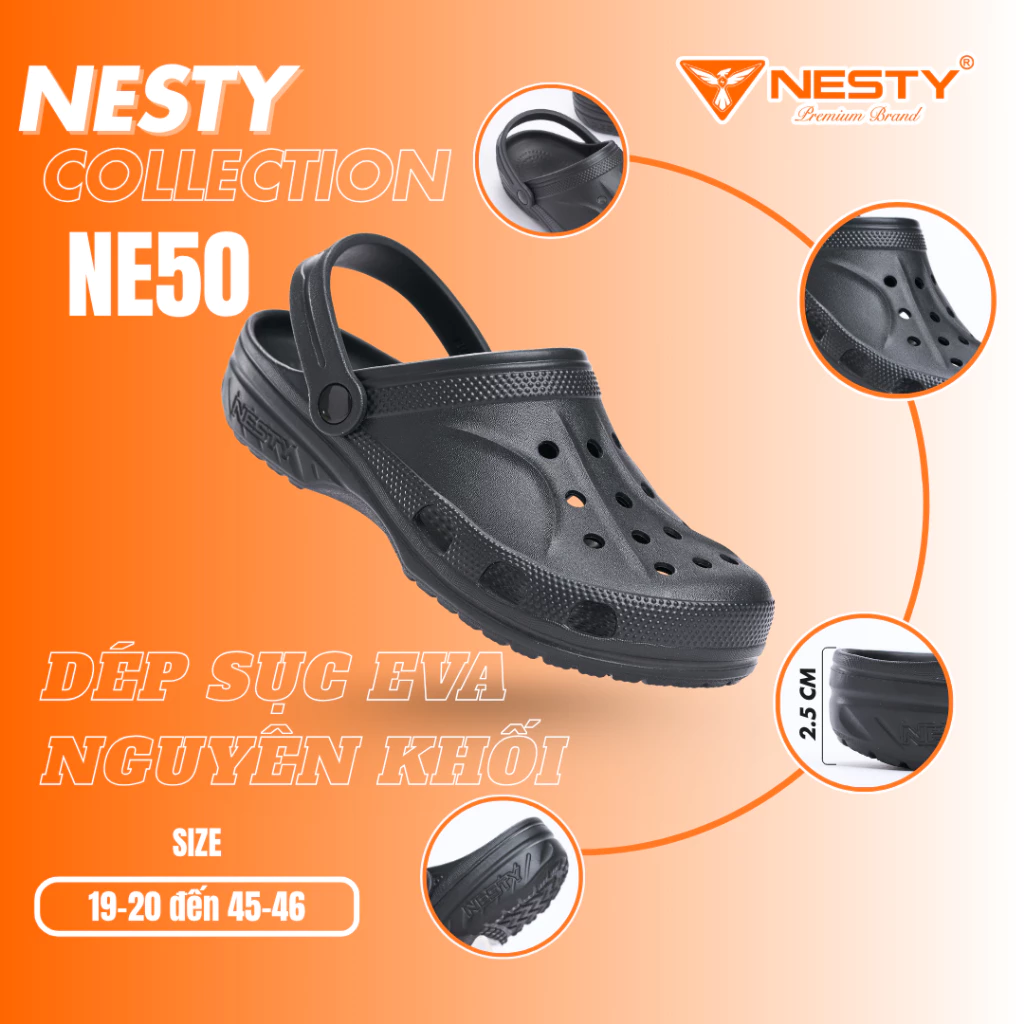 [NE50] [Tặng Charm] Dép Sục NESTY Không Thấm Nước, Nhẹ, Êm Chân 3cm Full Size...