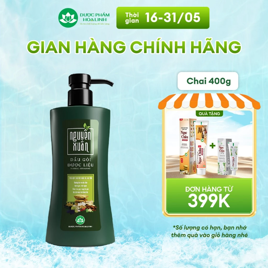 Dầu Gội Dược Liệu Nguyên Xuân Xanh Dưỡng Tóc 365g KM 35g - giá không đổi