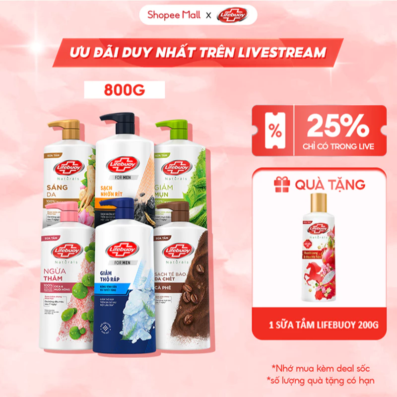 [LIVE] Sữa Tắm Lifebuoy 800gr Detox Và Sạch Sâu Khỏi Bụi Mịn Pm2.5 Detox 100%...