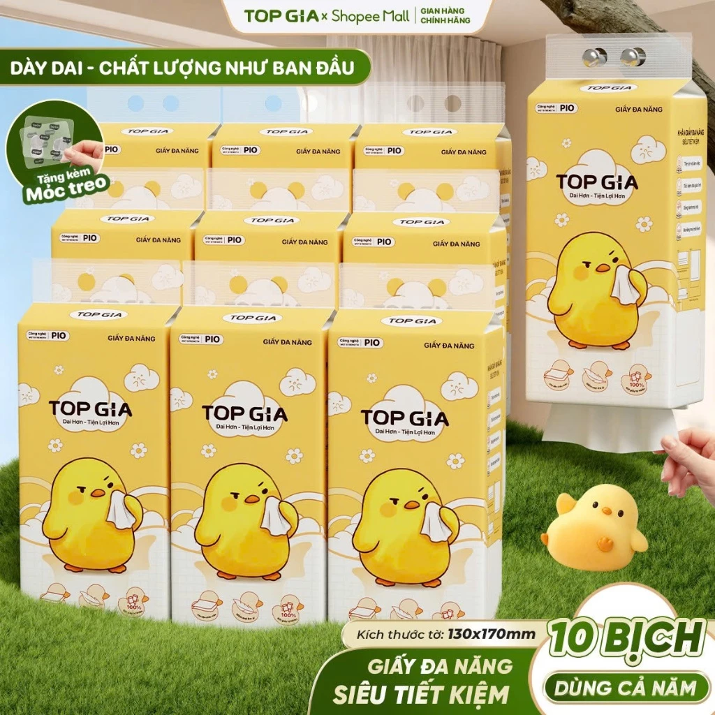 [SIÊU TIẾT KIỆM] Thùng 10 Bịch Khăn Giấy Pio TopGia 200 Lần Rút Cao Cấp Chắc...