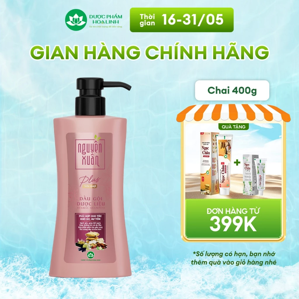 {Mới} Dầu gội Dược liệu Nguyên Xuân Plus Siêu mượt 400g - Dành cho tóc khô xơ,...