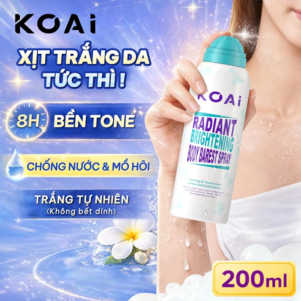 Xịt Body Koai 200ml Kem BB Nâng Tone Tức Thì | Dưỡng Sáng Da Tự Nhiên | Chống...